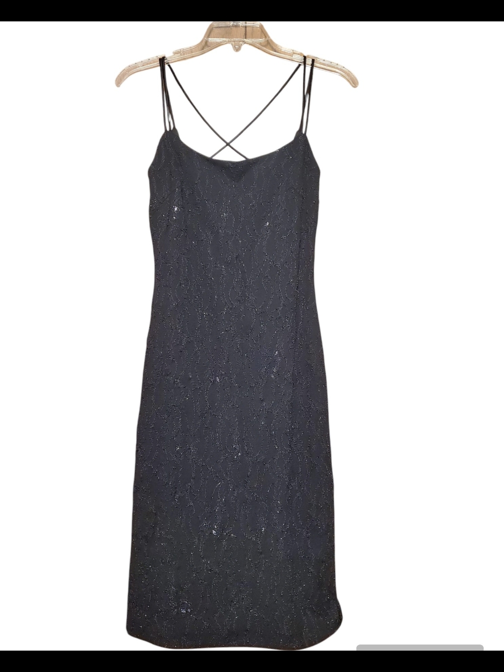 Steppin' Out Vintage Black Lace Midi Slip Dress with Crisscross Back